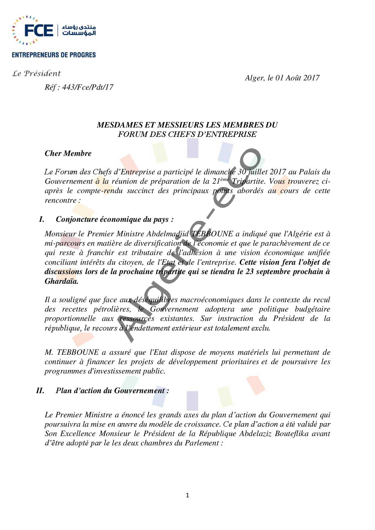 lettre du Président du FCE