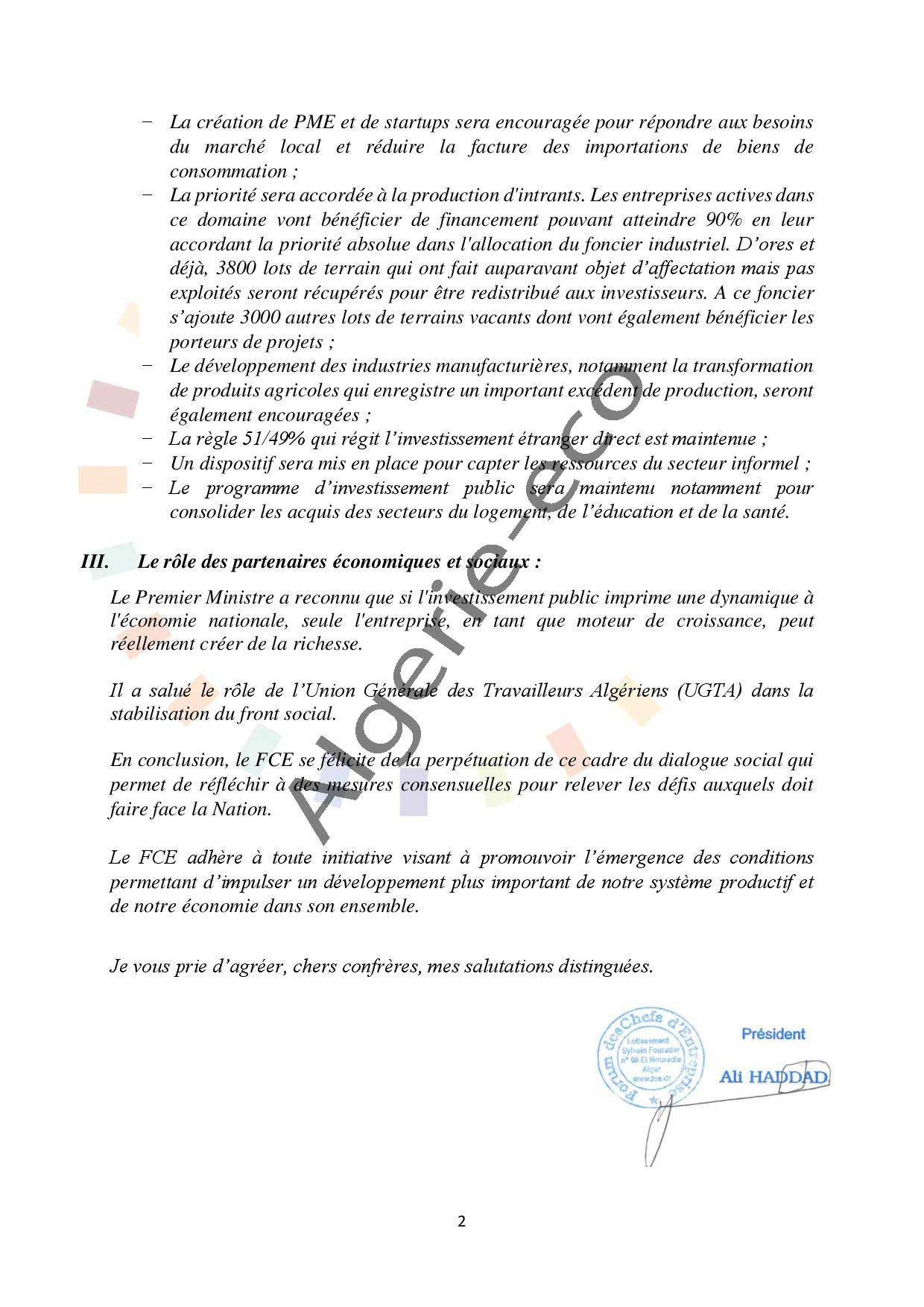lettre du Président du FCE