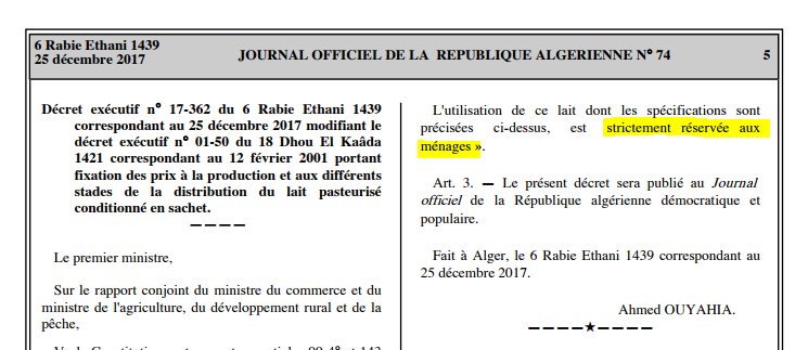 Lait en sachet subventionné