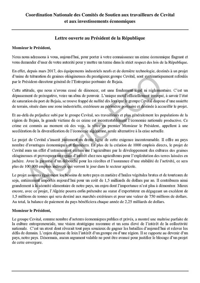 comité de soutien Cevital