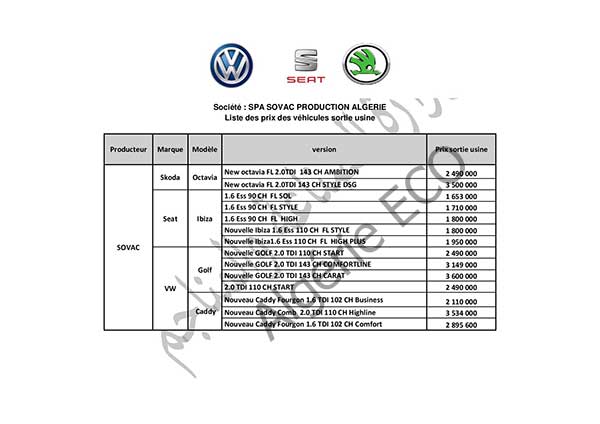 prix des véhicules montés en Algérie